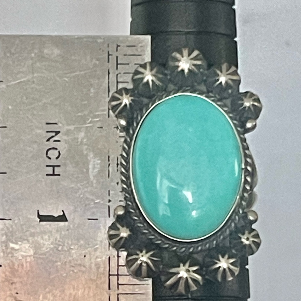 Native American Navajo Michael Calladitto Sterling Silver Blue Turquoise Ring 8 - Picture 5 of 6